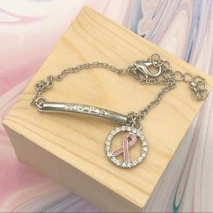 🌼 HOPE Breast Cancer Clasp Silver Chain Bracelet